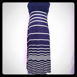 INC Strapless Maxi Dress Blue/White Stripes
